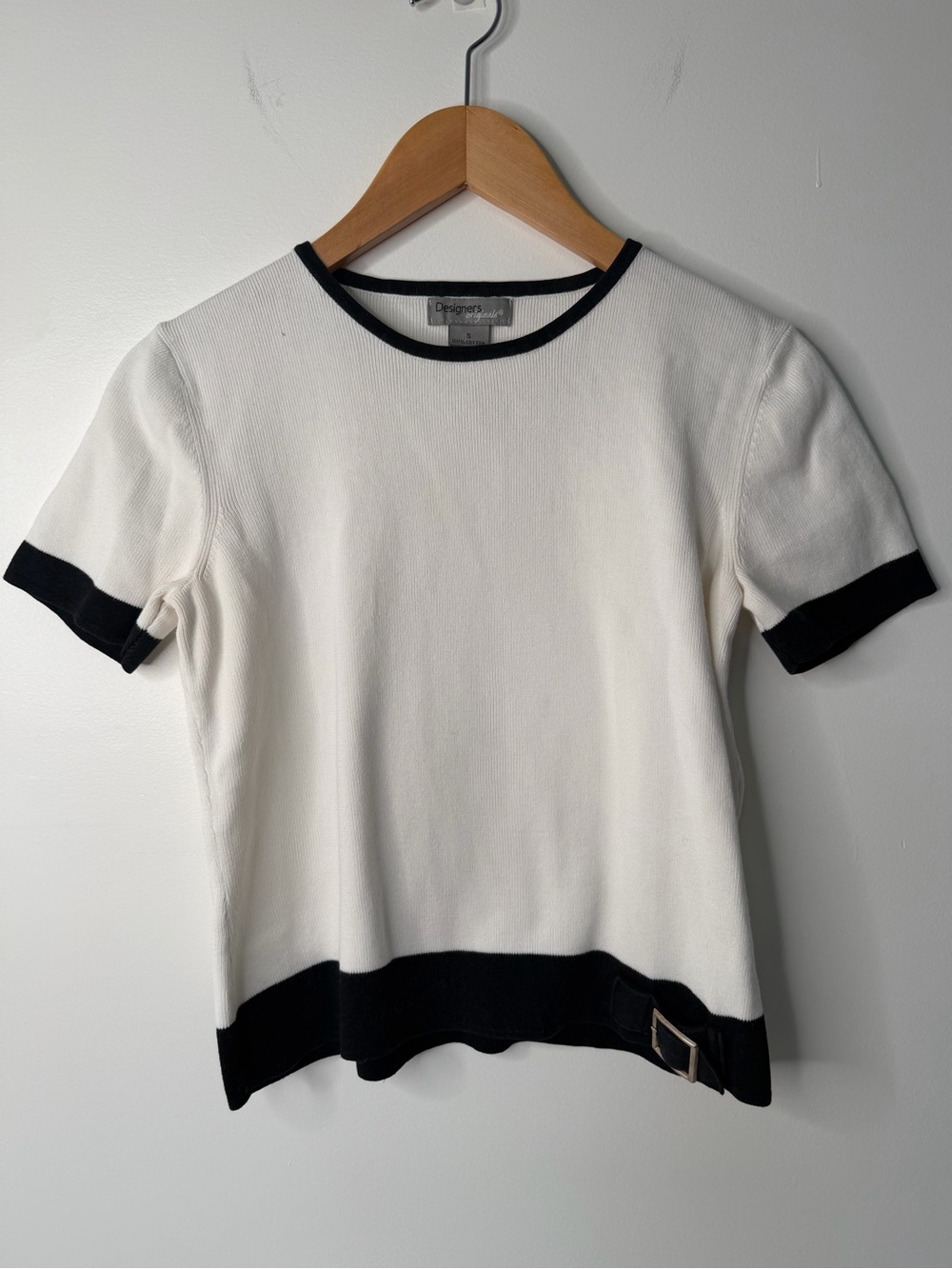 Vintage Black White Trim Knit Top Buckle Y2K Designers Originals Women’s S Y2K